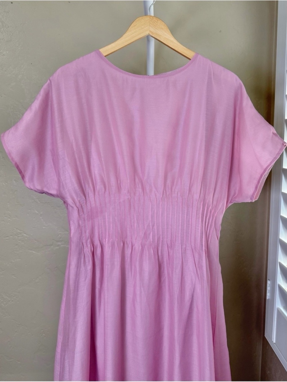Commense Dusty Rose Pink Smocked Waist Midi Dress Large NWT - Picture 6 of 11